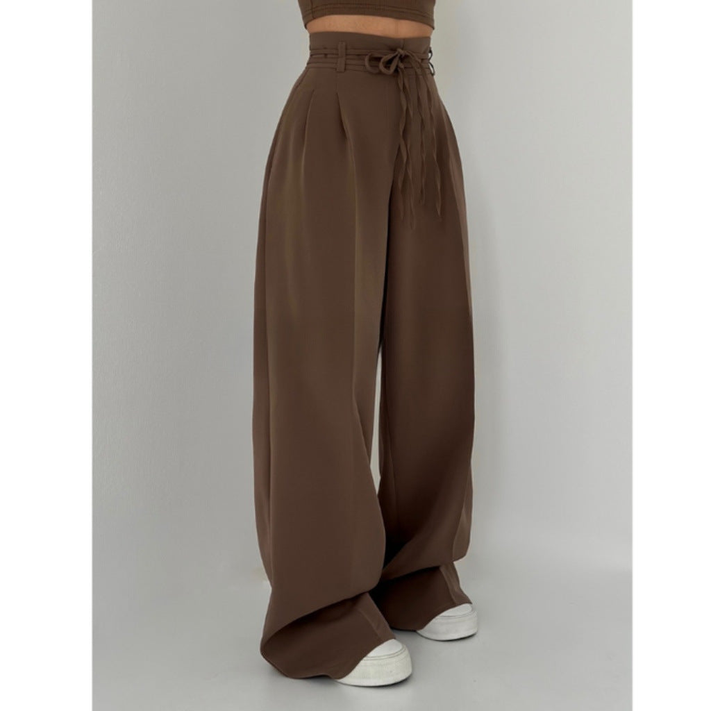 Damen weite Chino-Hose mit hohem Bund und verstellbarem Kordelzug R&B