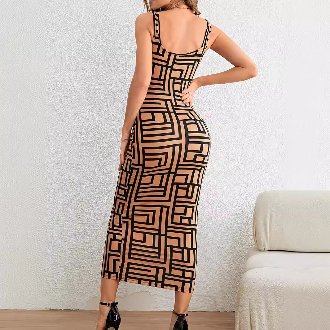 Damen Maxikleid mit modernem geometrischem Muster R&B