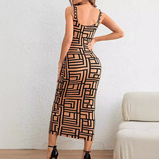 Damen Maxikleid mit modernem geometrischem Muster R&B