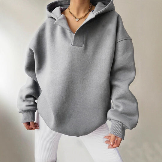 Damen Kapuzensweater mit übergroßem Schnitt und V-Ausschnitt R&B