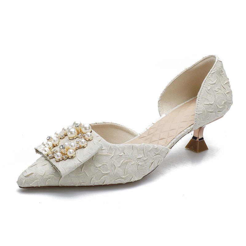 Damen elegante Slingback-Pumps mit funkelnder Perlenapplikation