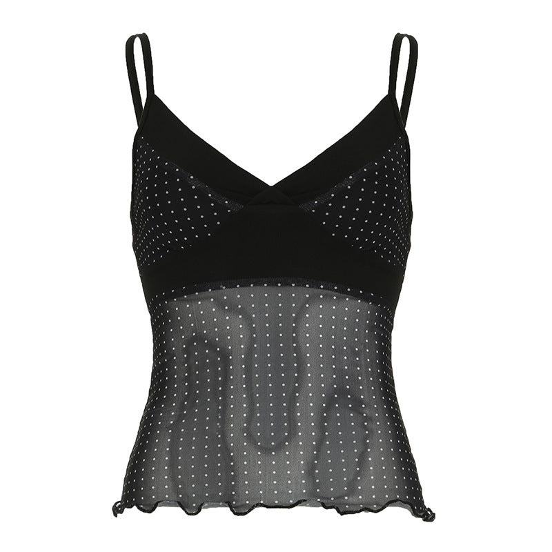 Damen Verspieltes Spaghetti-Trägertop mit transparenten Akzenten und Punkten R&B
