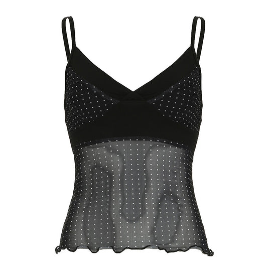 Damen Verspieltes Spaghetti-Trägertop mit transparenten Akzenten und Punkten R&B