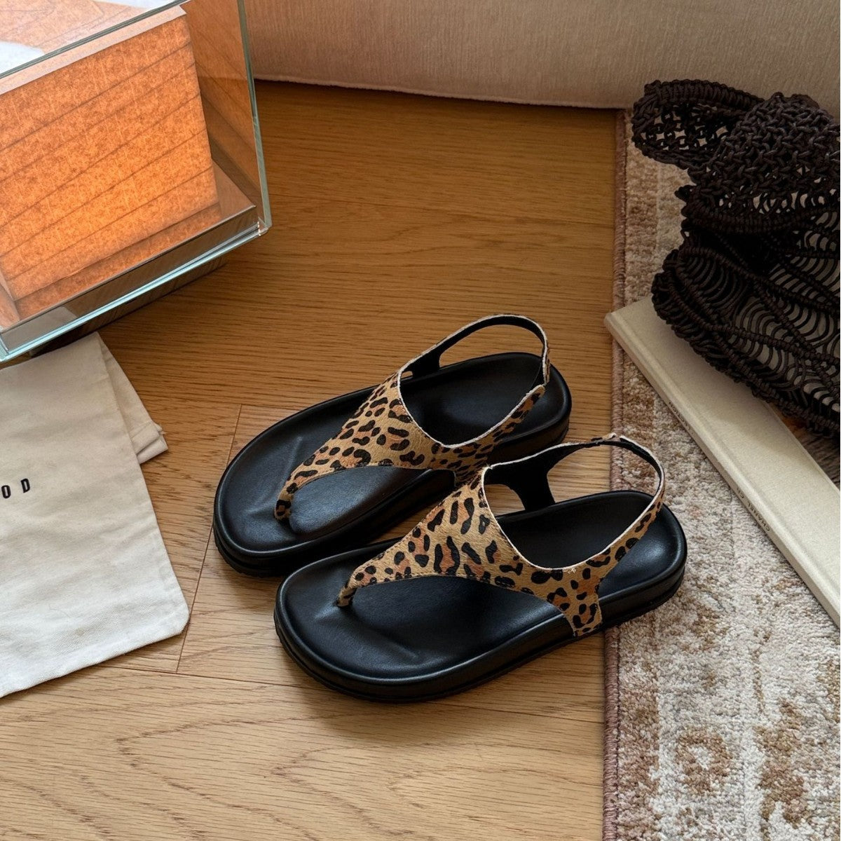 Damen Bequeme Zehentrenner-Sandalen mit modischem Leopardenmuster R&B