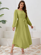 Damen Elegantes Maxikleid mit weitem Schnitt und Ballonärmeln R&B