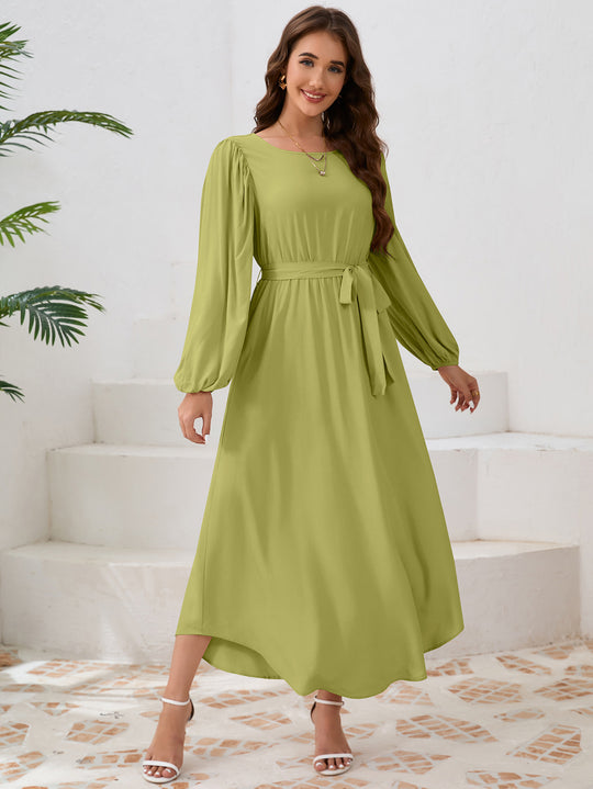 Damen Elegantes Maxikleid mit weitem Schnitt und Ballonärmeln R&B