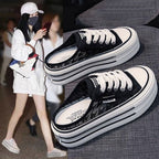 Damen Plattform Sneaker mit luftiger Canvas-Oberfläche und rutschfester Sohle