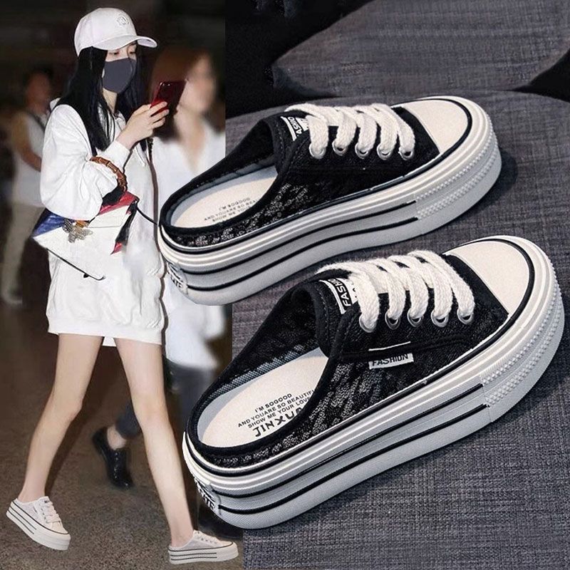 Damen Plattform Sneaker mit luftiger Canvas-Oberfläche und rutschfester Sohle