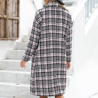Damen Oversized Karo-Mantel im eleganten Double-Breasted Design