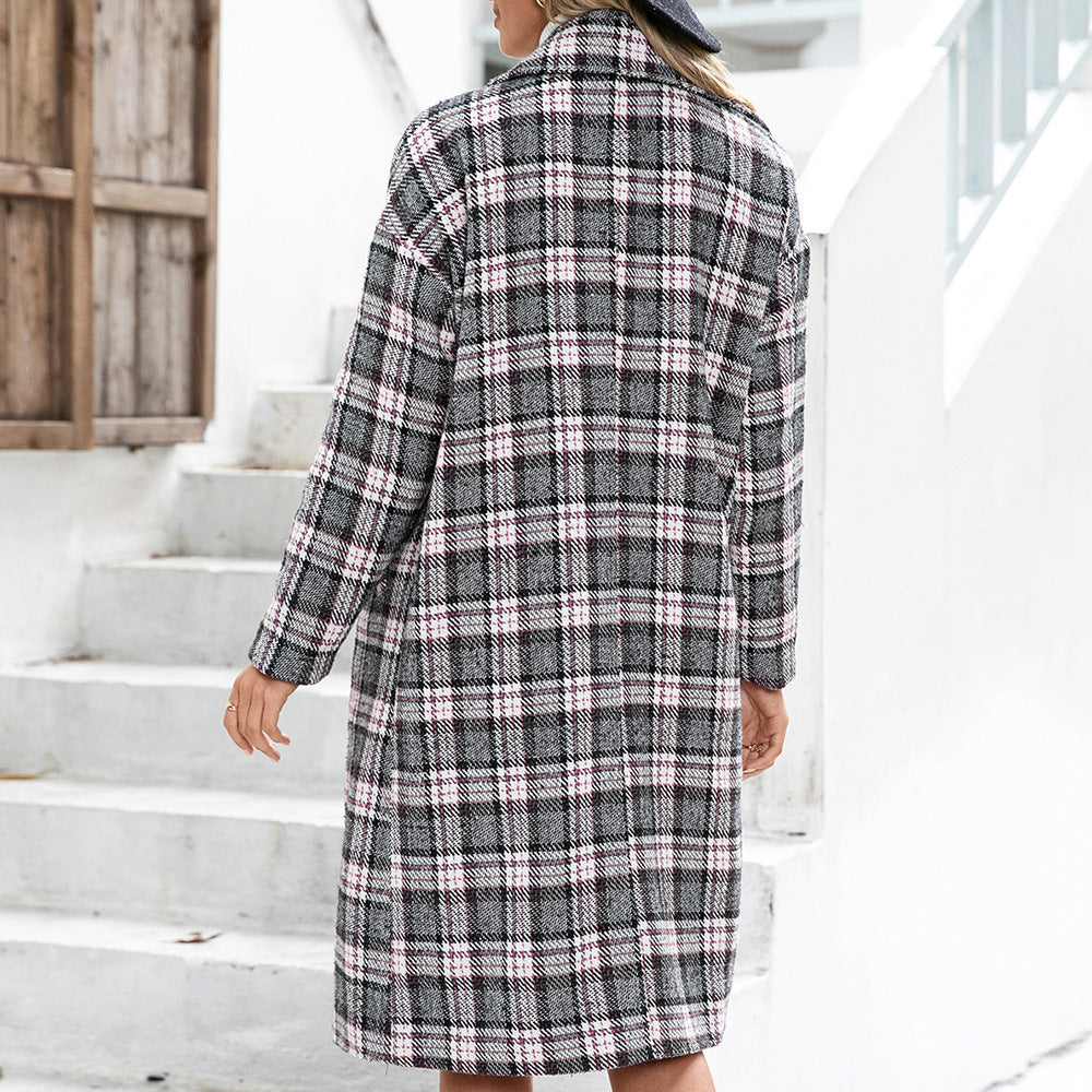 Damen Oversized Karo-Mantel im eleganten Double-Breasted Design