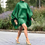 Damen modisches Übergröße Minikleid mit voluminösen Ärmeln und elegantem Stehkragen R&B