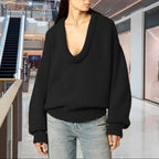 Damen Strickpullover mit V-Ausschnitt und lässigem Schnitt R&B