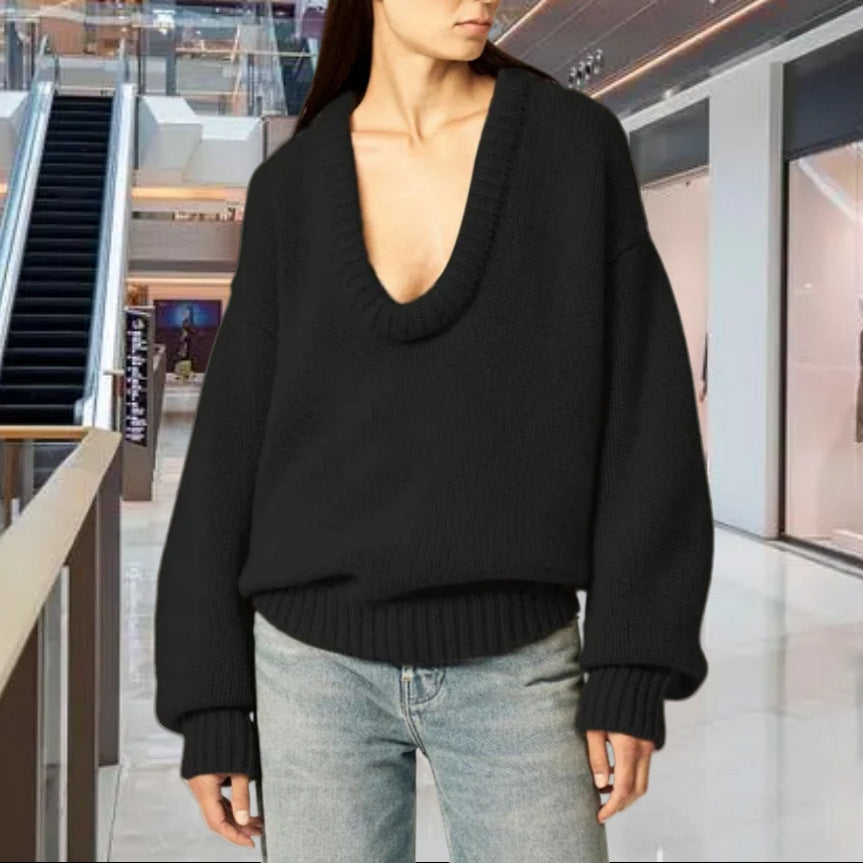 Damen Strickpullover mit V-Ausschnitt und lässigem Schnitt R&B