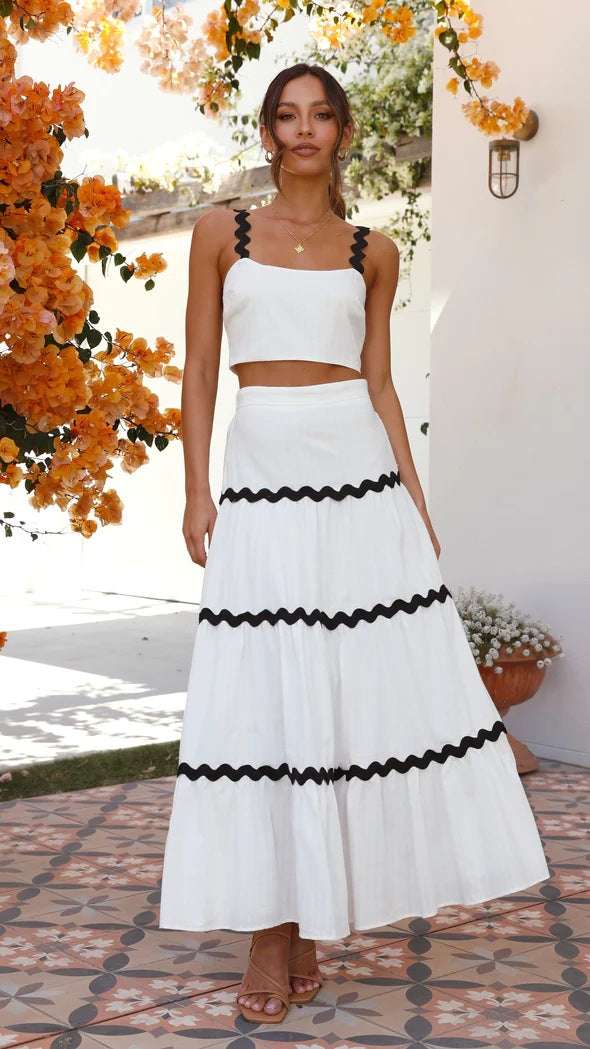 Damen Zwei-Teiliges Set aus gerafftem Crop-Top und voluminösem Maxirock R&B