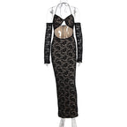 Damen aufregendes Spitzenkleid mit tiefem Rückenausschnitt und langem Arm R&B