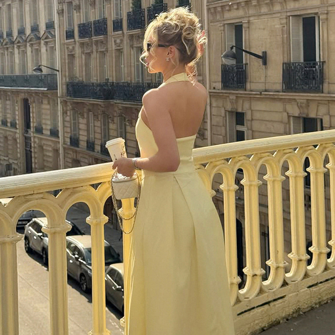 Damen elegantes A-Linien Kleid mit Spaghetti-Trägern und fließendem Saum R&B