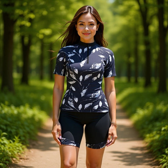 Damen Sportlicher Kurzarm Schwimmanzug mit floralem Muster R&B
