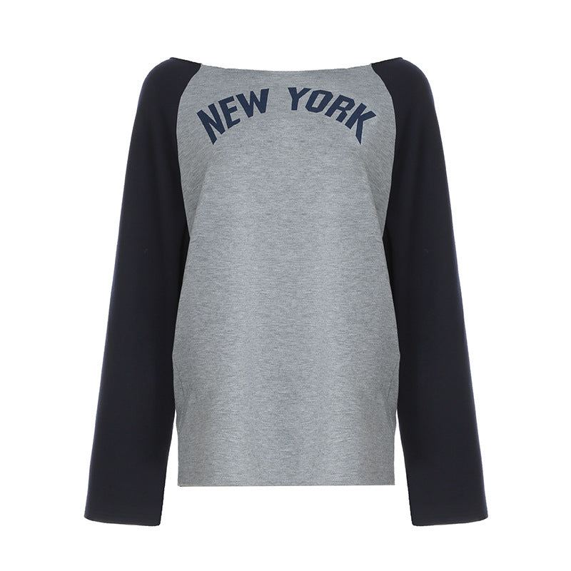 Damen Lässiges Sweatshirt mit modischem Schriftzug und kontrastierenden Ärmeln R&B