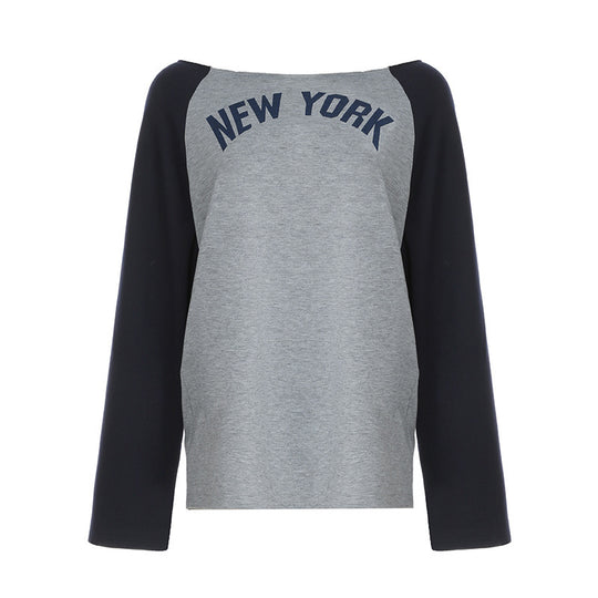 Damen Lässiges Sweatshirt mit modischem Schriftzug und kontrastierenden Ärmeln R&B