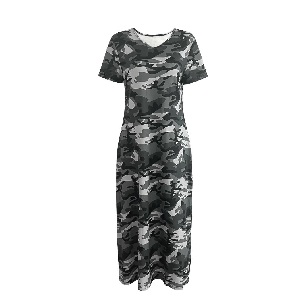 Damen Maxi-Kleid mit modernem Camouflage-Design und praktischen Taschen R&B