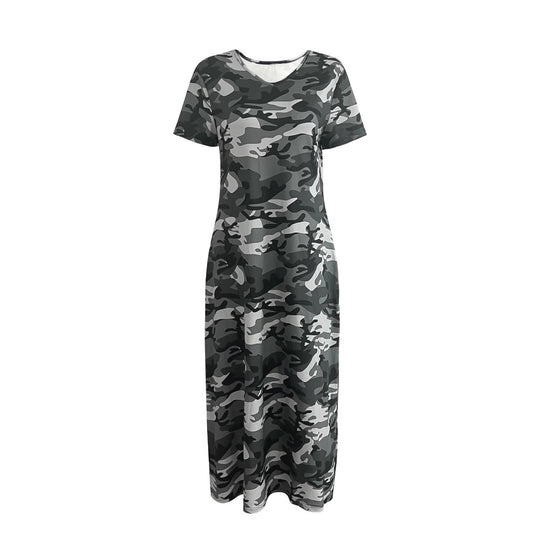 Damen Maxi-Kleid mit modernem Camouflage-Design und praktischen Taschen R&B