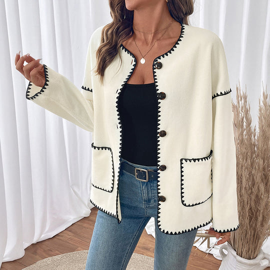 Damen modische Strickjacke mit einzigartigen Kontrastnähten R&B