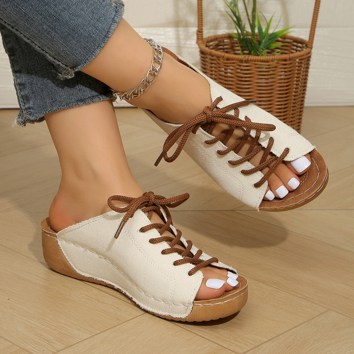 Damen bequeme Freizeit-Sandalen mit Schnürung und atmungsaktiver Textiloberfläche R&B