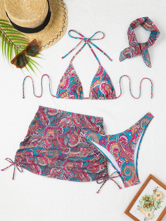 Damen Bikini-Set mit verstellbaren Trägern und modischer Wickelrock R&B