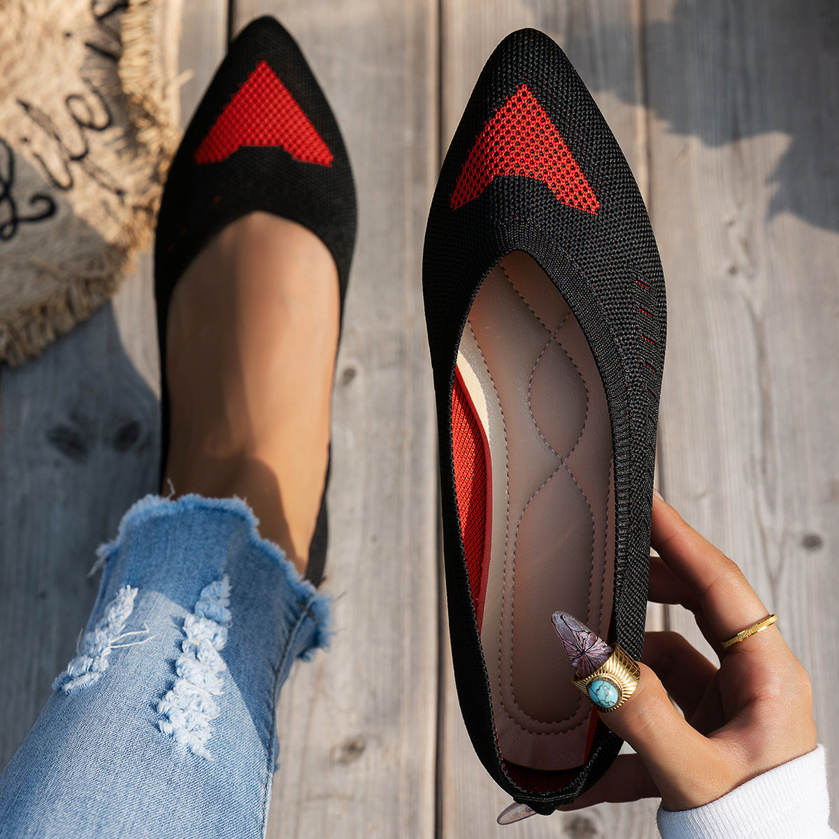 Damen Ballerinas mit kreativem Hahnentrittmuster und flexiblem Fußbett R&B