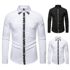 Herren elegantes Langarmhemd mit floralem Kragen und Brusttasche R&B