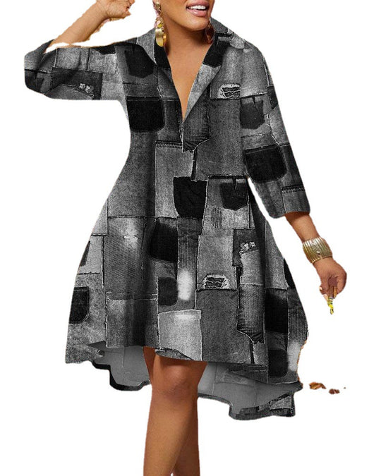 Damen Denim-Hemdkleid mit asymmetrischem Saum und stylischen Details R&B
