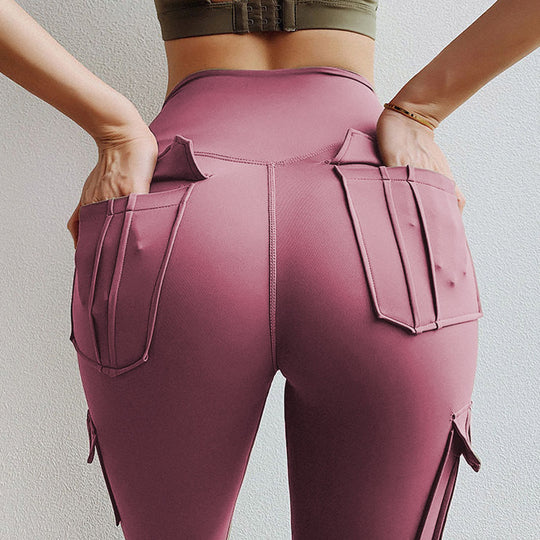 Damen Sportliche Cargo-Leggings mit hohem Taillenbund und praktischen Taschen R&B