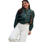 Damen modische Utility-Jacke mit Taschen und Druckknöpfen R&B