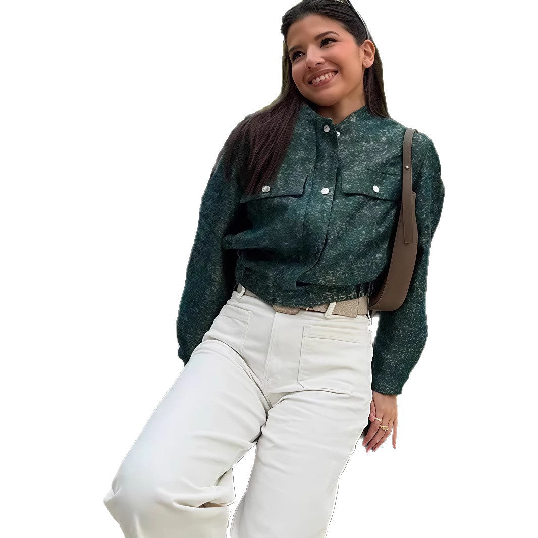 Damen modische Utility-Jacke mit Taschen und Druckknöpfen R&B