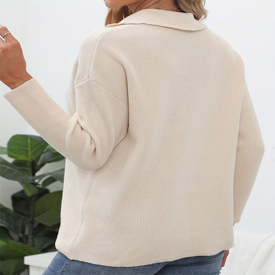 Damen Pullover mit Knopfleiste und lässigem Kragen R&B