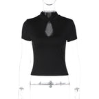 Damen Elegantes Kurzarm-Top mit Spitzeneinsatz R&B