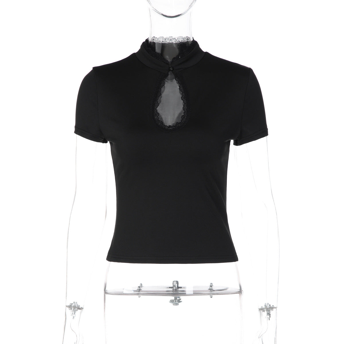 Damen Elegantes Kurzarm-Top mit Spitzeneinsatz R&B