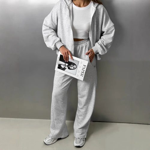 Damen lässiges Sport-Set aus Hoodie und Jogginghose mit praktischen Taschen R&B