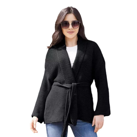 Damen Strickjacke mit Bindegürtel und lässigem Schnitt R&B