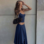 Damen Maxikleid mit asymmetrischem Saum und verstellbarem Träger R&B