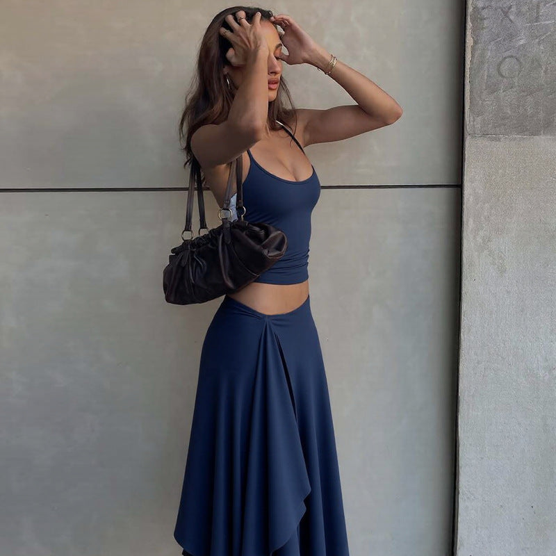 Damen Maxikleid mit asymmetrischem Saum und verstellbarem Träger R&B