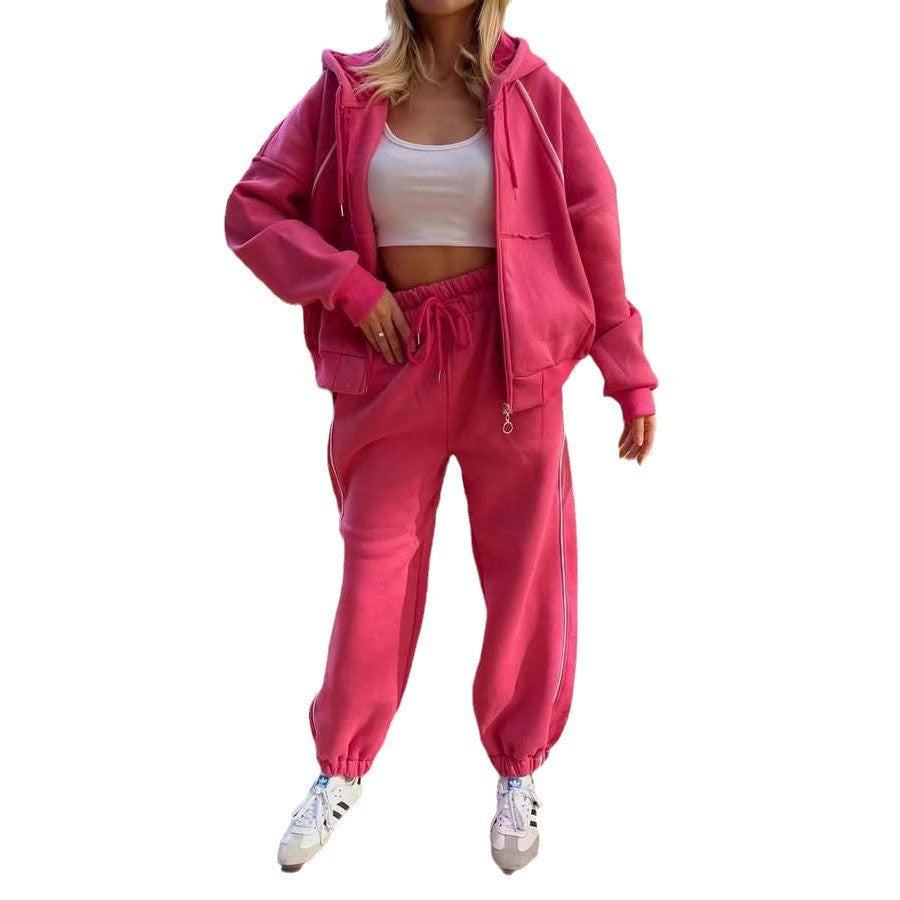 Damen lässiger Hoodie- und Jogginghose-Anzug mit elastischem Bund und bequemen Taschen