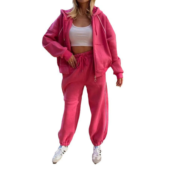 Damen lässiger Hoodie- und Jogginghose-Anzug mit elastischem Bund und bequemen Taschen