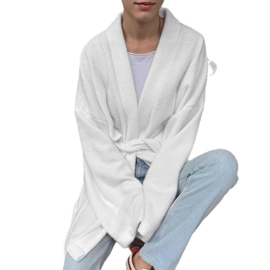 Damen modische offene Strickjacke mit Taillengürtel und weitem Schnitt R&B