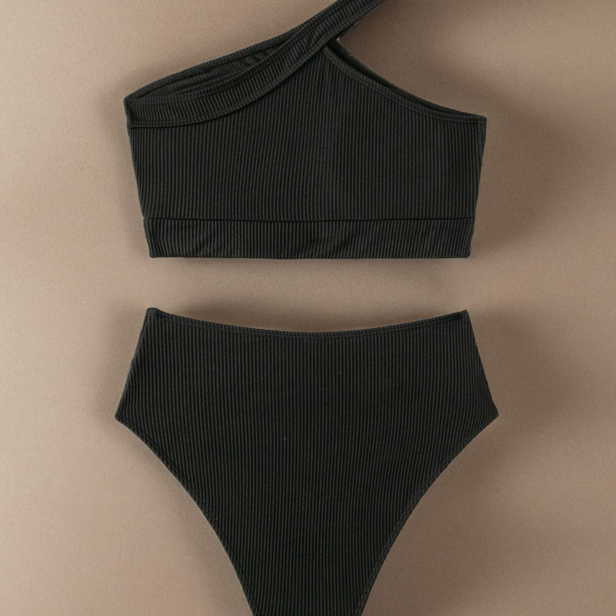 Damen Sport-Bikini mit asymmetrischem Oberteil und hohem Bund R&B