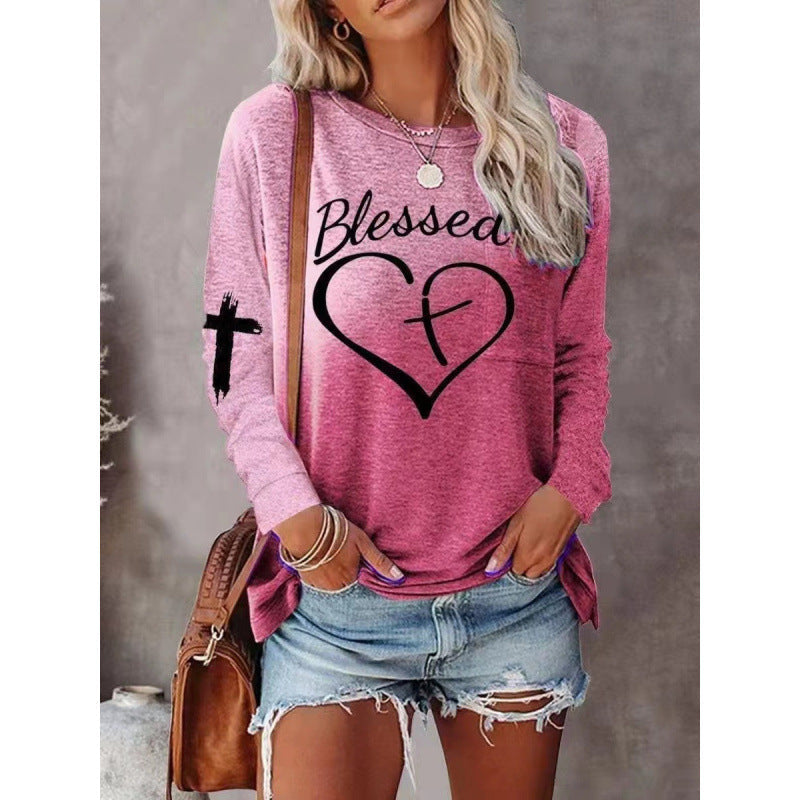 R&B | Langarmshirt Lockere Passform Baumwollmischung Grafische Vorderseite Freizeitstil