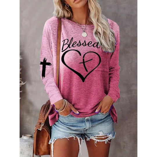 R&B | Langarmshirt Lockere Passform Baumwollmischung Grafische Vorderseite Freizeitstil