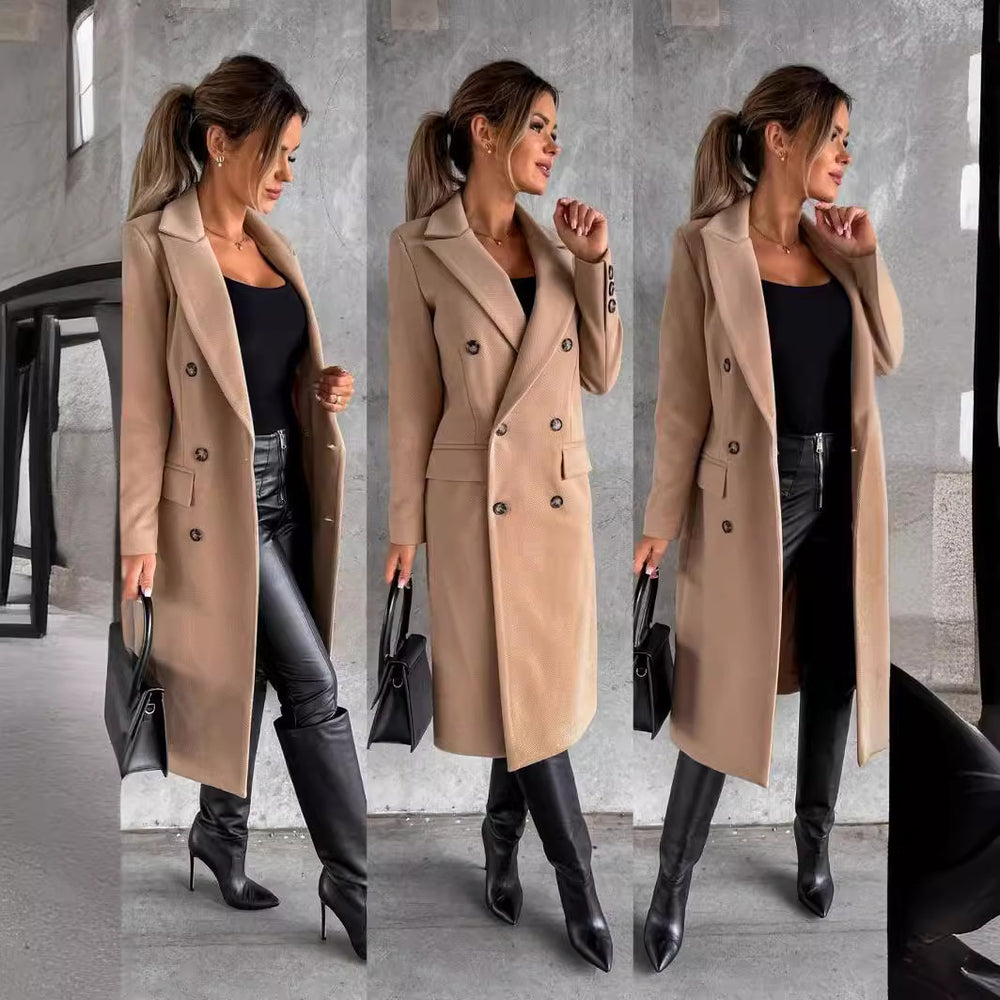 Damen Eleganter Wollmantel mit doppelter Knopfleiste R&B