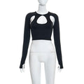 Damen Crop-Top mit Cut-Outs und langen Ärmeln R&B