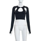 Damen Crop-Top mit Cut-Outs und langen Ärmeln R&B